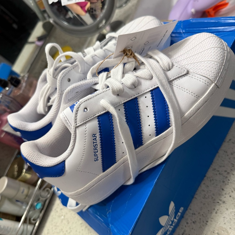 Adidas Kids Superstar White and Blue Shoes